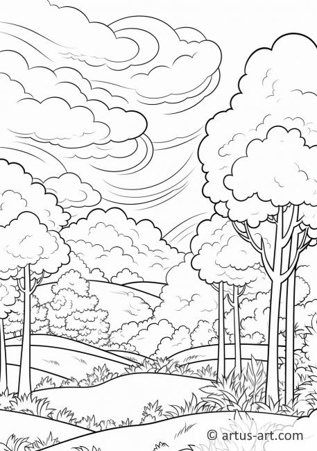 Page de coloriage de la forêt nuageuse